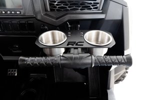 Polaris RZR S 570 Dual Cup Holder - Passenger Grip Handle - Rough Country - Stainless Steel with Powder Coat Finish